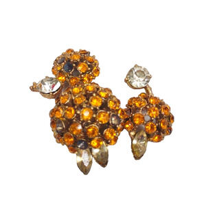 Vintage Amber Gold and Clear Rhinestone Poodle Dog Brooch Pin Accessory Damage